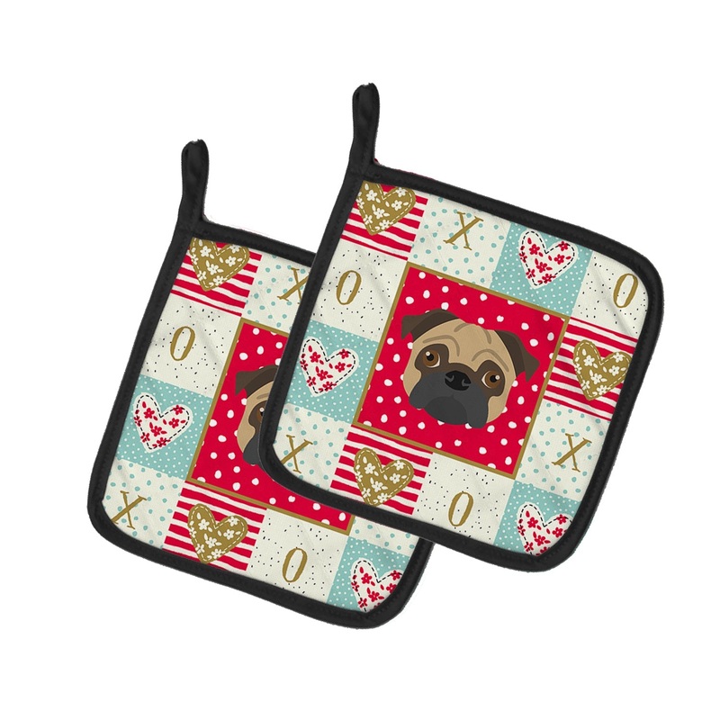 Pug Love Pot Holders - Set of 2 - Heat-Resistant Kitchen Essentials CK5231PTHD