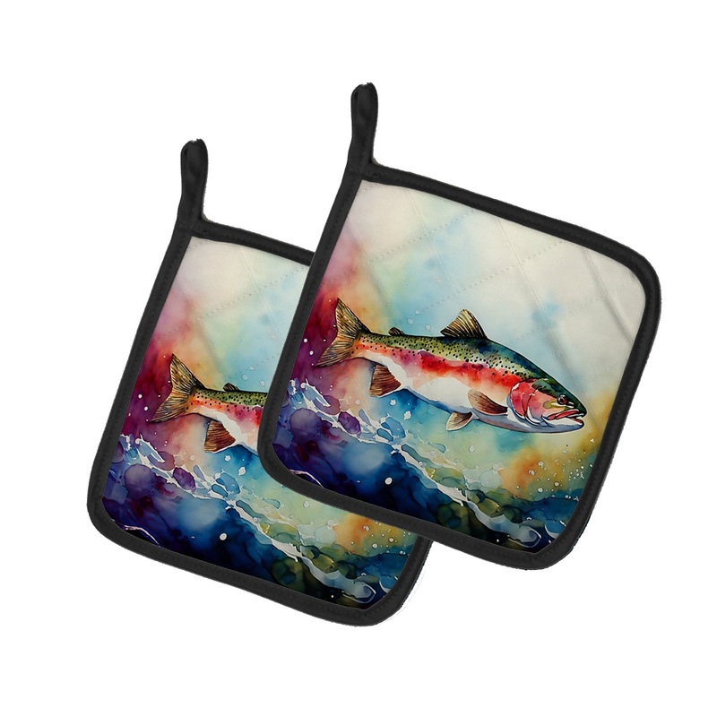 Rainbow Trout Pot Holders - Set of 2 Decorative Kitchen Helpers | Made in the USA