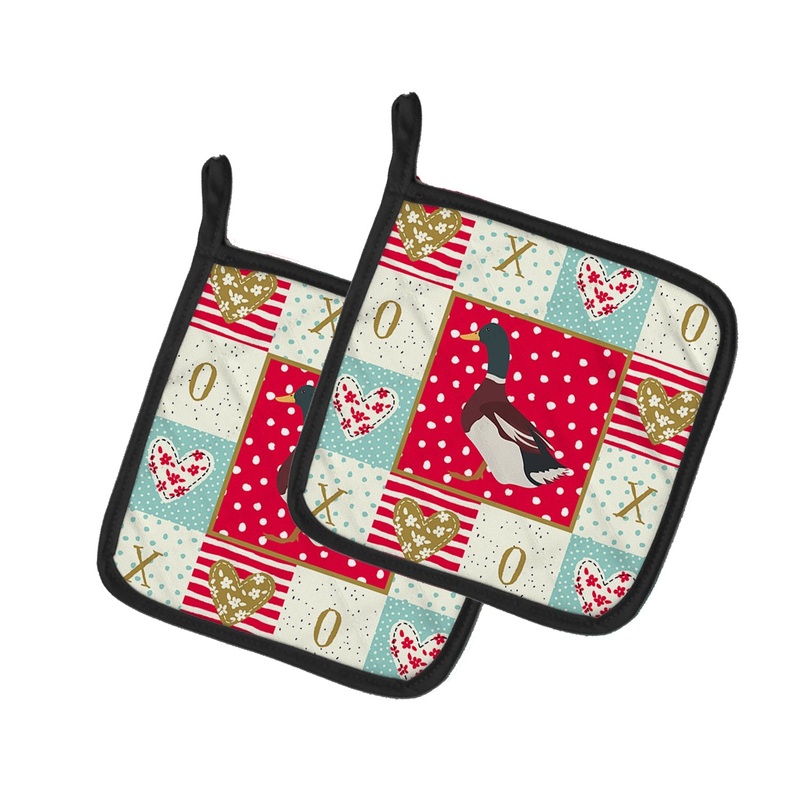 Rouen Duck Love Pot Holders - Set of 2 - Heat-Resistant Kitchen Essentials CK5283PTHD