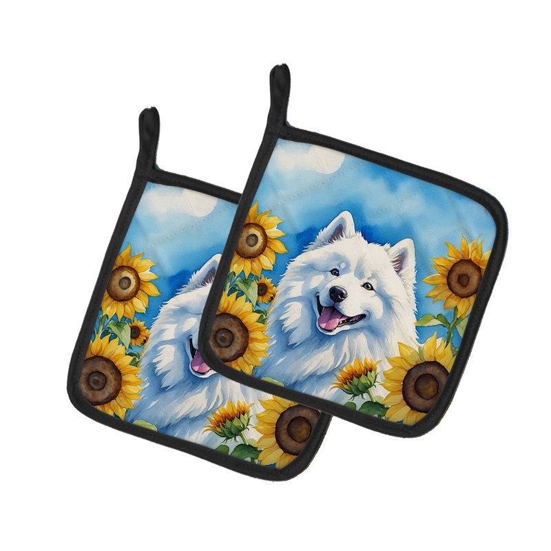 Samoyed in Sunflowers Pot Holders - Set of 2 Decorative Kitchen Helpers | Made in the USA