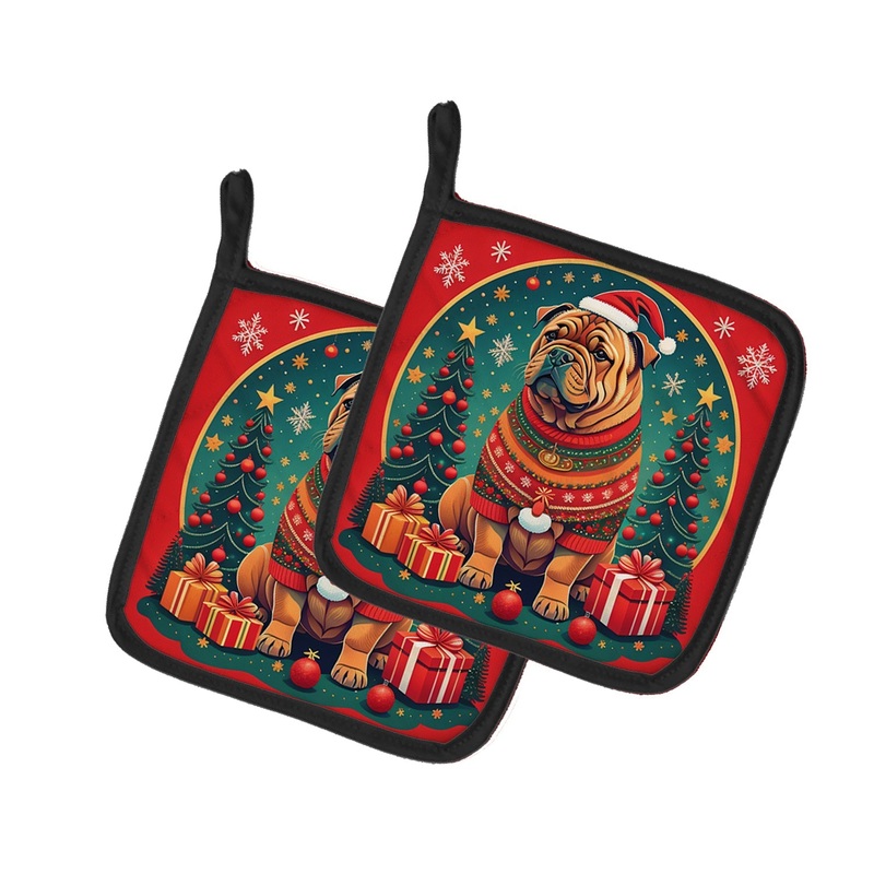 Shar Pei Christmas Pot Holders - Set of 2 Decorative Kitchen Helpers | Made in the USA