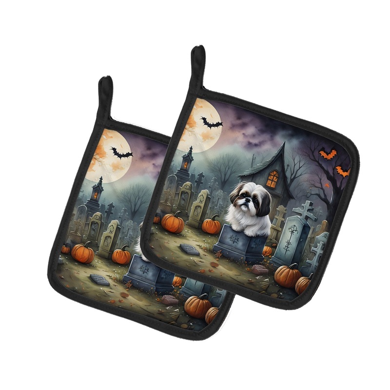 Shih Tzu Spooky Halloween Pot Holders - Set of 2 Decorative Kitchen Helpers | Made in the USA