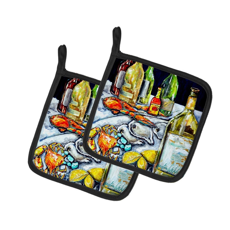 Sit A Spell Seafood Dinner Pot Holders - Set of 2 Decorative Kitchen Helpers | Made in the USA