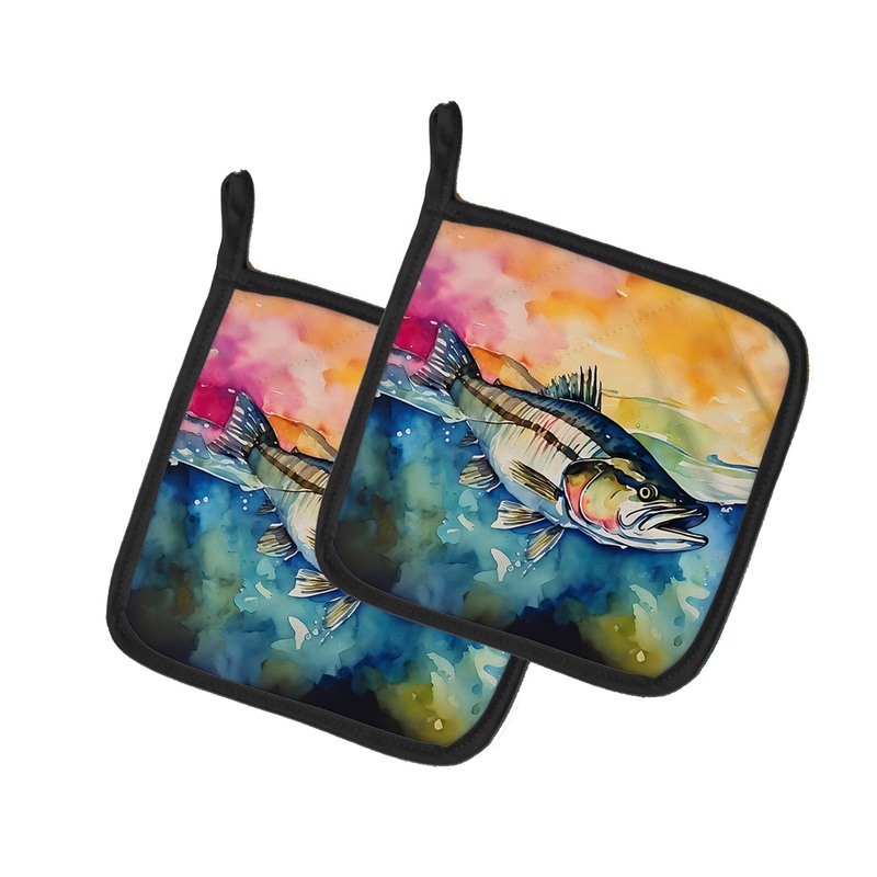 Striped Bass Pot Holders - Set of 2 Decorative Kitchen Helpers | Made in the USA