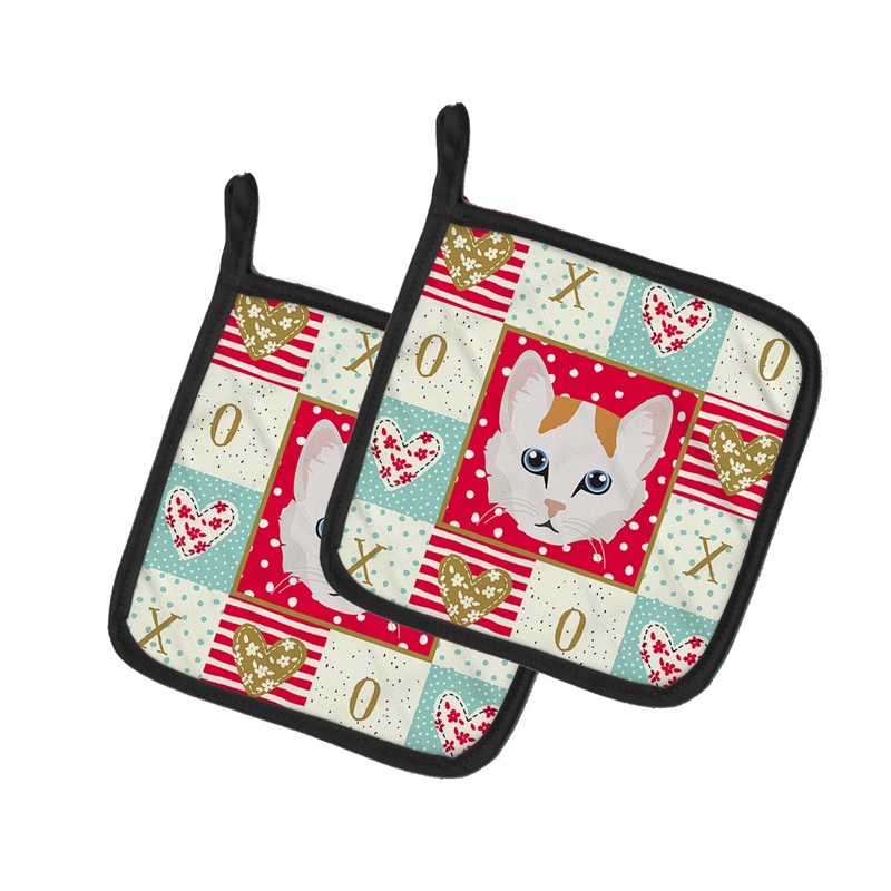 Turkish Van Cat Love Pot Holders - Set of 2 - Heat-Resistant Kitchen Essentials CK5176PTHD