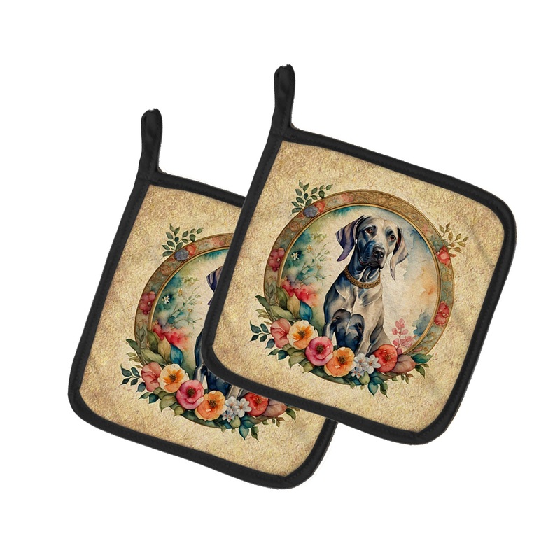 Weimaraner and Flowers Pot Holders - Set of 2 Decorative Kitchen Helpers | Made in the USA