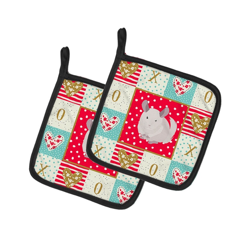 White Dominant Chinchilla Love Pot Holders - Set of 2 - Heat-Resistant Kitchen Essentials CK5425PTHD