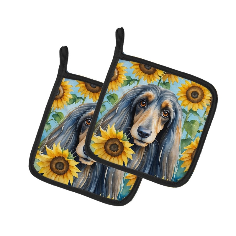 Afghan Hound in Sunflowers Pot Holders - Set of 2 Decorative Kitchen Helpers | Made in the USA