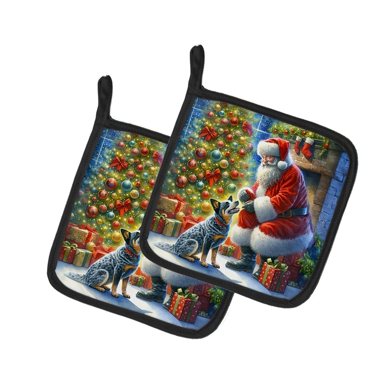 Australian Cattle Dog and Santa Claus Pot Holders - Set of 2 Decorative Kitchen Helpers | Made in the USA
