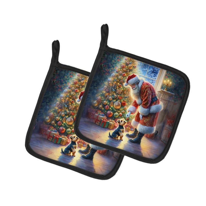 Australian Terrier and Santa Claus Pot Holders - Set of 2 Decorative Kitchen Helpers | Made in the USA