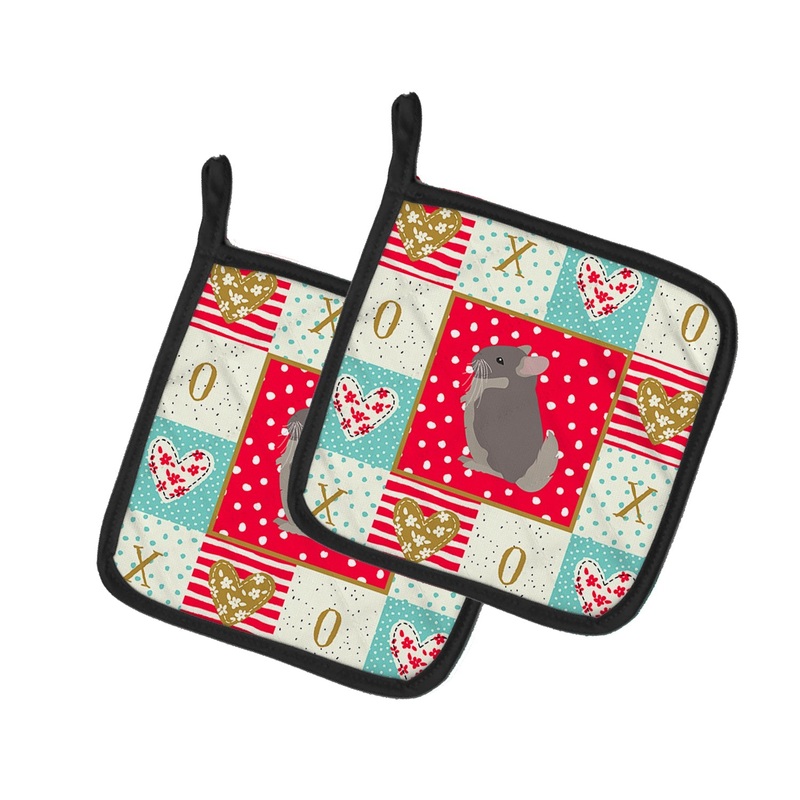 Beige Wellman Chinchilla Love Pot Holders - Set of 2 - Heat-Resistant Kitchen Essentials CK5419PTHD