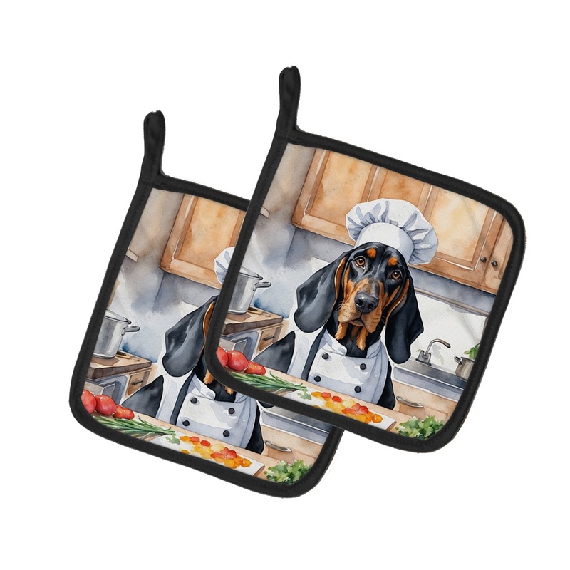Black and Tan Coonhound The Chef Pot Holders - Set of 2 Decorative Kitchen Helpers | Made in the USA
