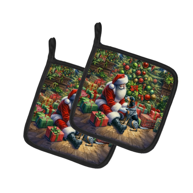 Bluetick Hound and Santa Claus Pot Holders - Set of 2 Decorative Kitchen Helpers | Made in the USA