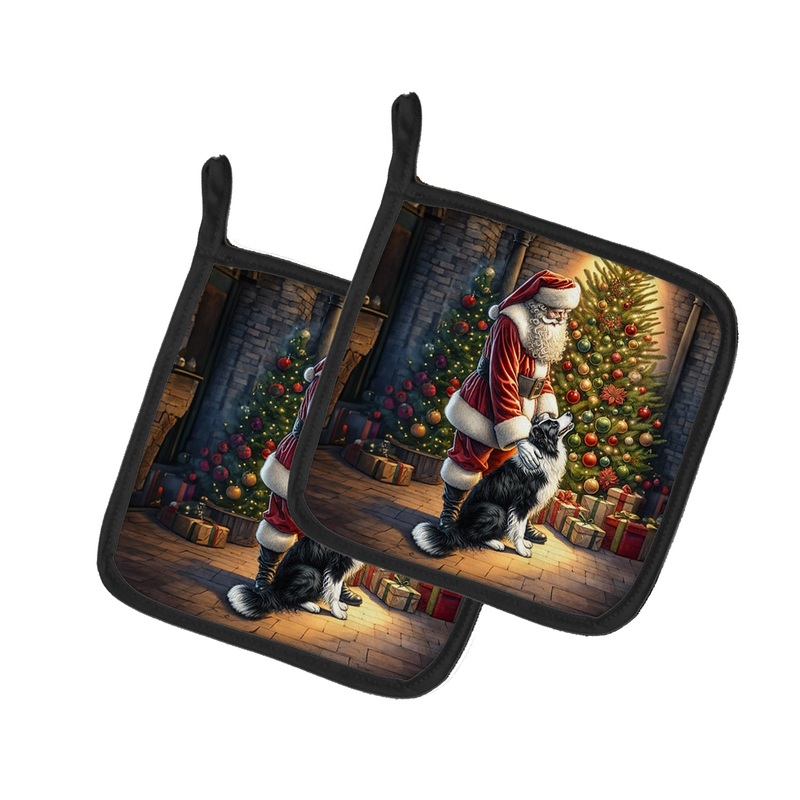 Border Collie and Santa Claus Pot Holders - Set of 2 Decorative Kitchen Helpers | Made in the USA