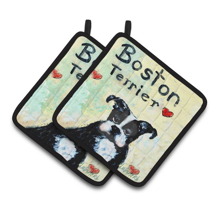 Boston Terrier Where's my Bibb Pot Holders - Set of 2 Decorative Kitchen Helpers | Made in the USA MW1316PTHD