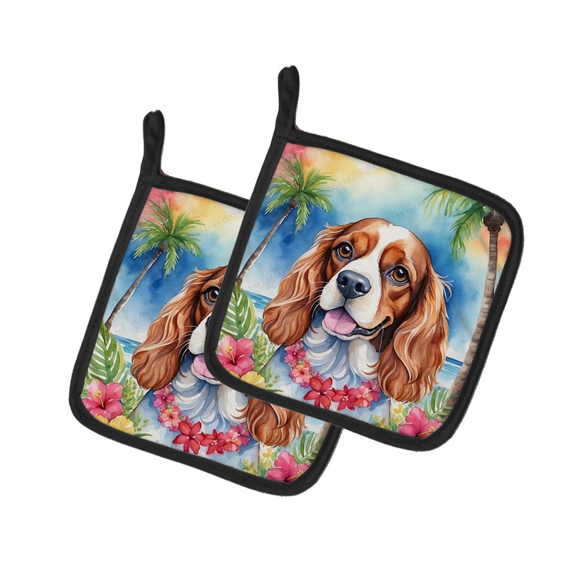 Cavalier Spaniel Luau Pot Holders - Set of 2 Decorative Kitchen Helpers | Made in the USA