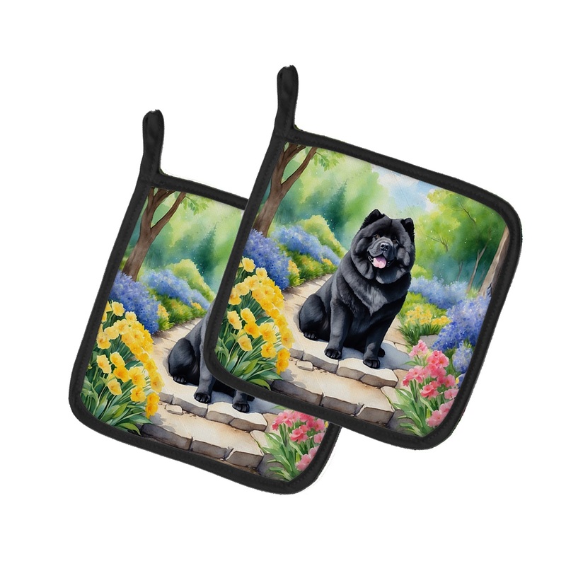 Chow Chow Spring Path Pot Holders - Set of 2 Decorative Kitchen Helpers | Made in the USA