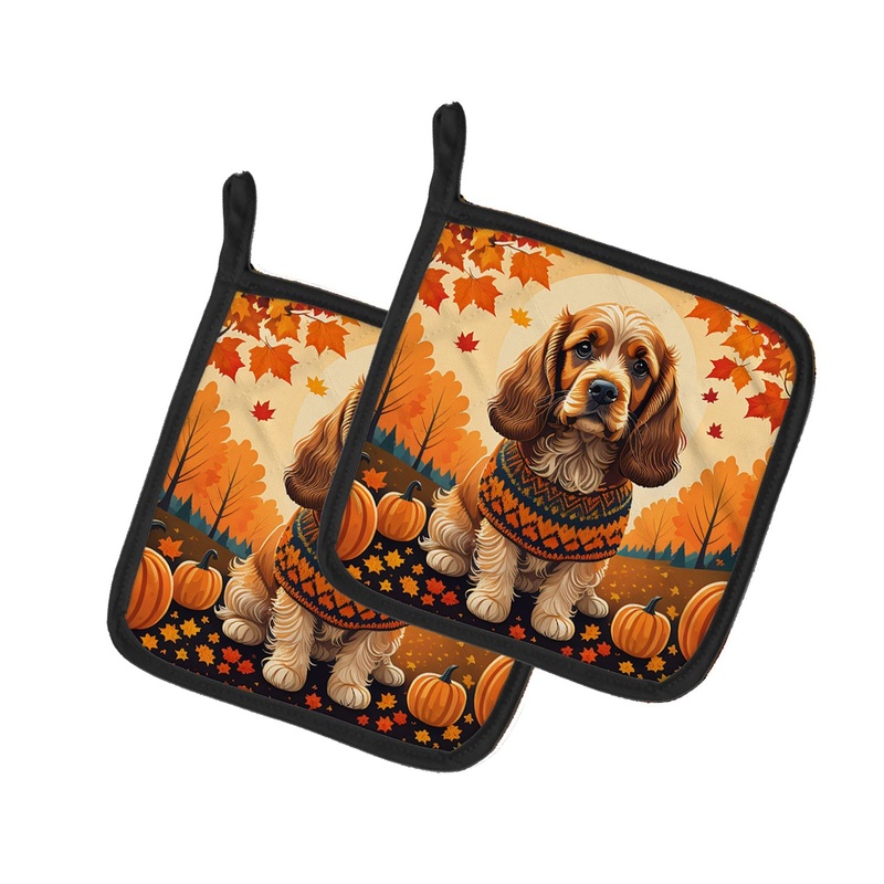 Cocker Spaniel Fall Pot Holders - Set of 2 Decorative Kitchen Helpers | Made in the USA