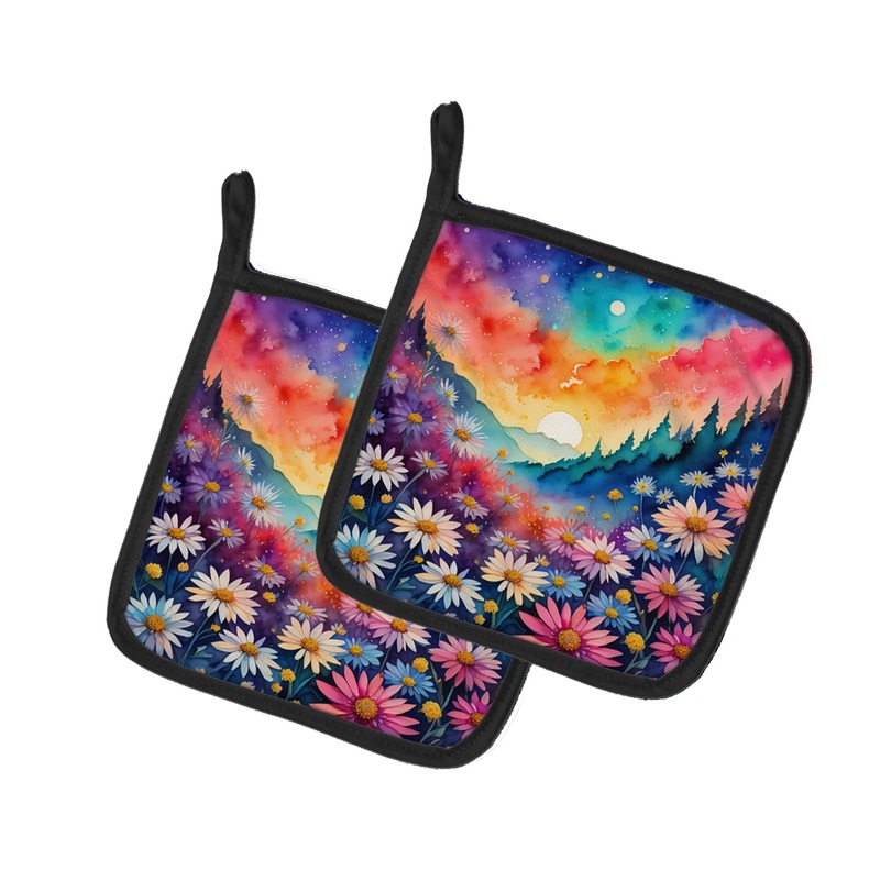 Colorful Asters Pot Holders - Set of 2 Decorative Kitchen Helpers | Made in the USA