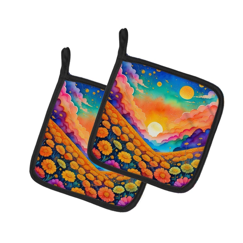 Colorful Marigolds Pot Holders - Set of 2 Decorative Kitchen Helpers | Made in the USA
