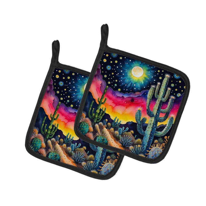 Colorful Queen of the Night Cactus Pot Holders - Set of 2 Decorative Kitchen Helpers | Made in the USA