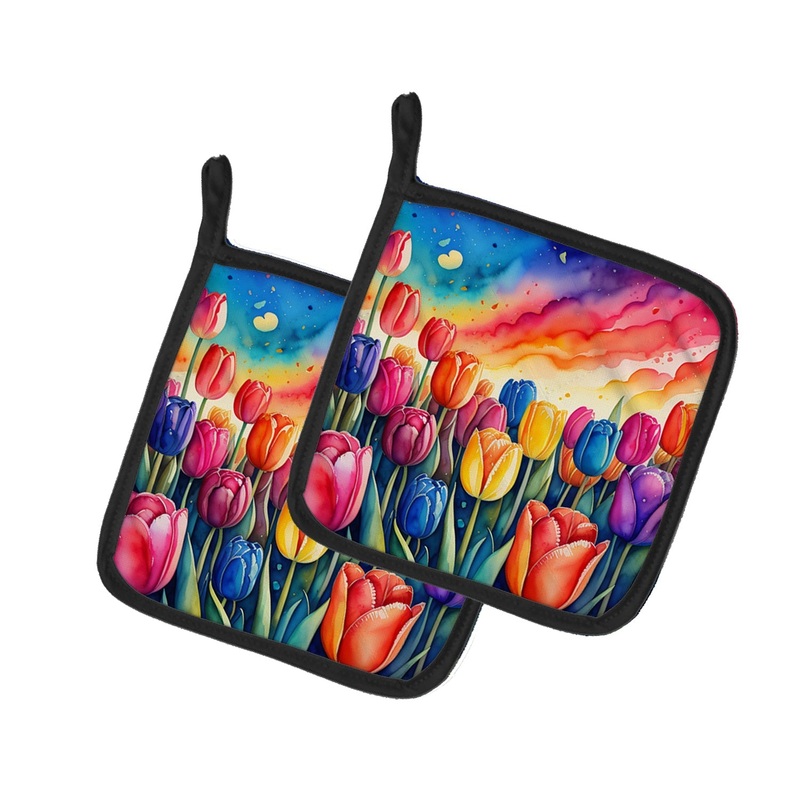 Colorful Tulips Pot Holders - Set of 2 Decorative Kitchen Helpers | Made in the USA