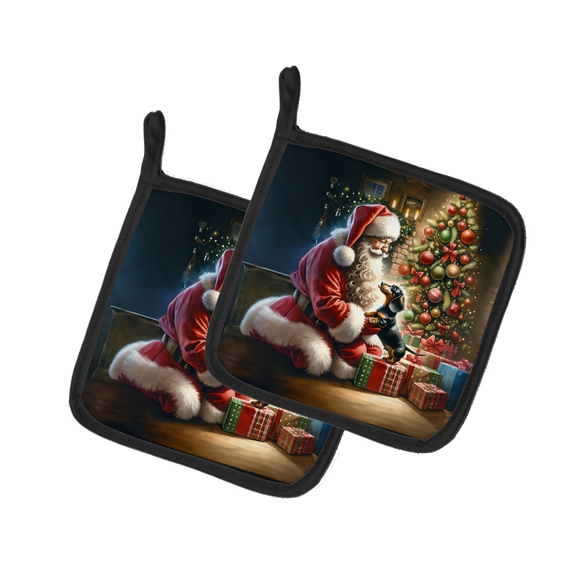 Dachshund and Santa Claus Pot Holders - Set of 2 Decorative Kitchen Helpers | Made in the USA