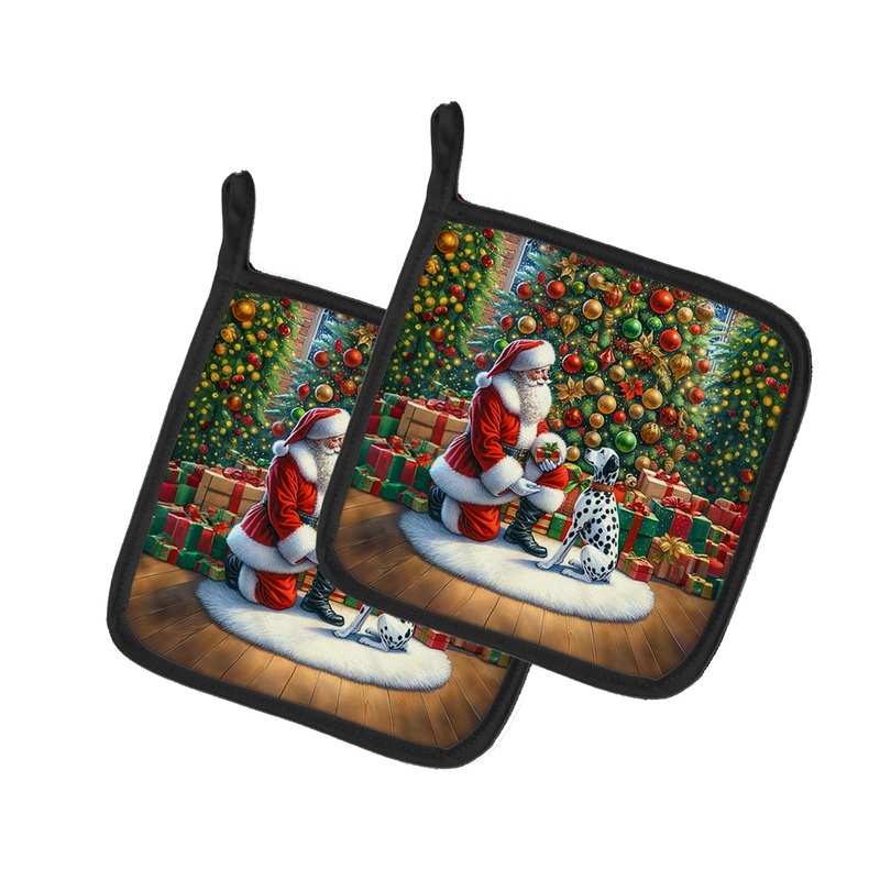 Dalmatian and Santa Claus Pot Holders - Set of 2 Decorative Kitchen Helpers | Made in the USA