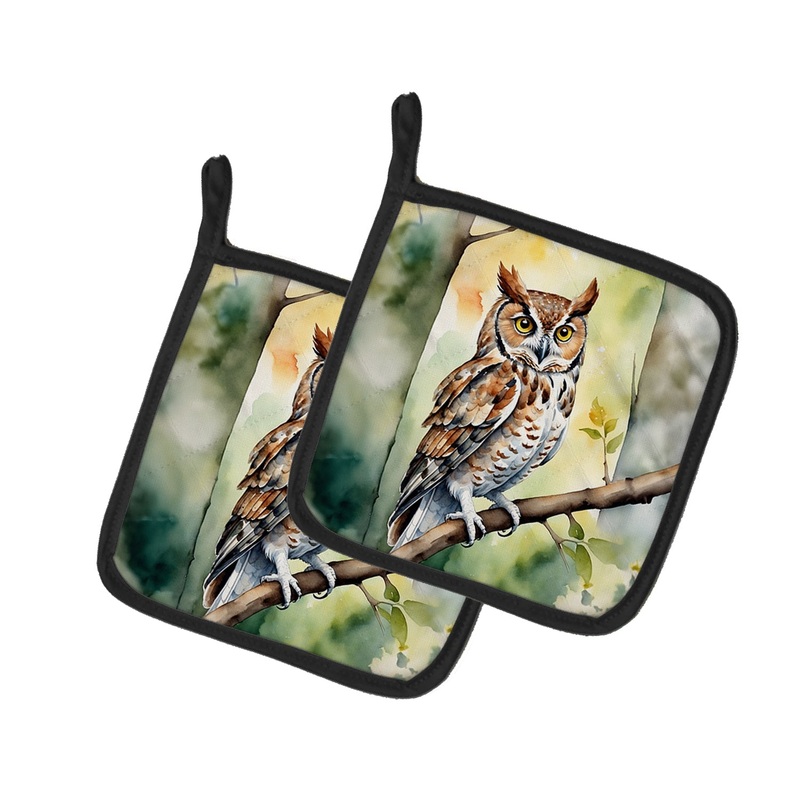 Eastern Screech Owl Pot Holders - Set of 2 Decorative Kitchen Helpers | Made in the USA