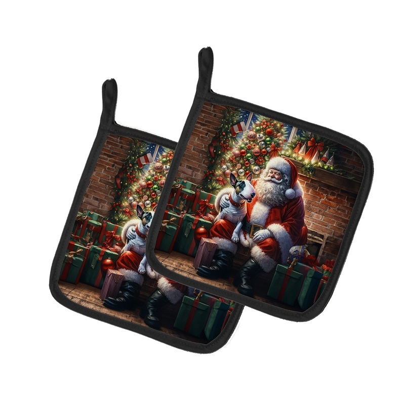 English Bull Terrier and Santa Claus Pot Holders - Set of 2 Decorative Kitchen Helpers | Made in the USA