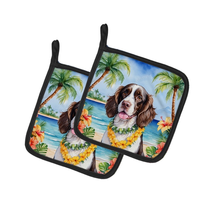English Springer Spaniel Luau Pot Holders - Set of 2 Decorative Kitchen Helpers | Made in the USA