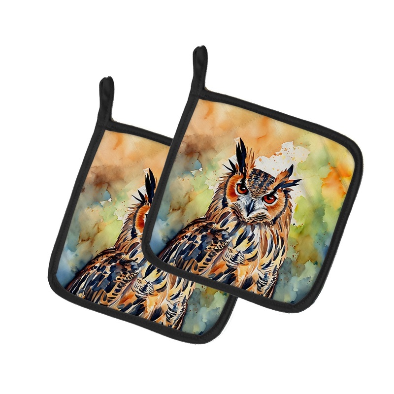 Eurasian Eagle Owl Pot Holders - Set of 2 Decorative Kitchen Helpers | Made in the USA