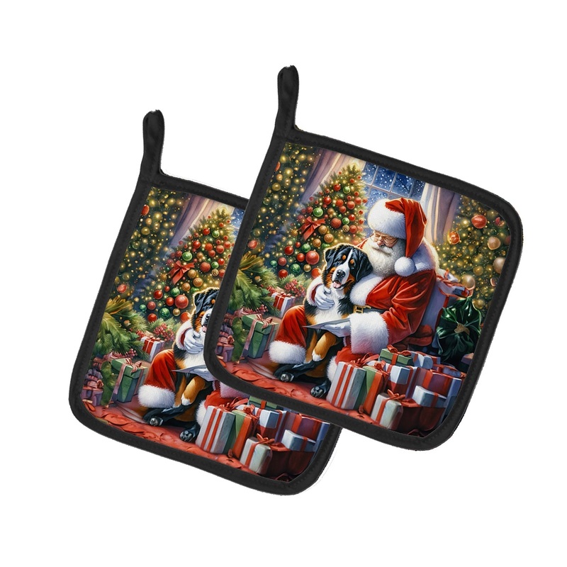 Greater Swiss Mountain Dog and Santa Claus Pot Holders - Set of 2 Decorative Kitchen Helpers | Made in the USA
