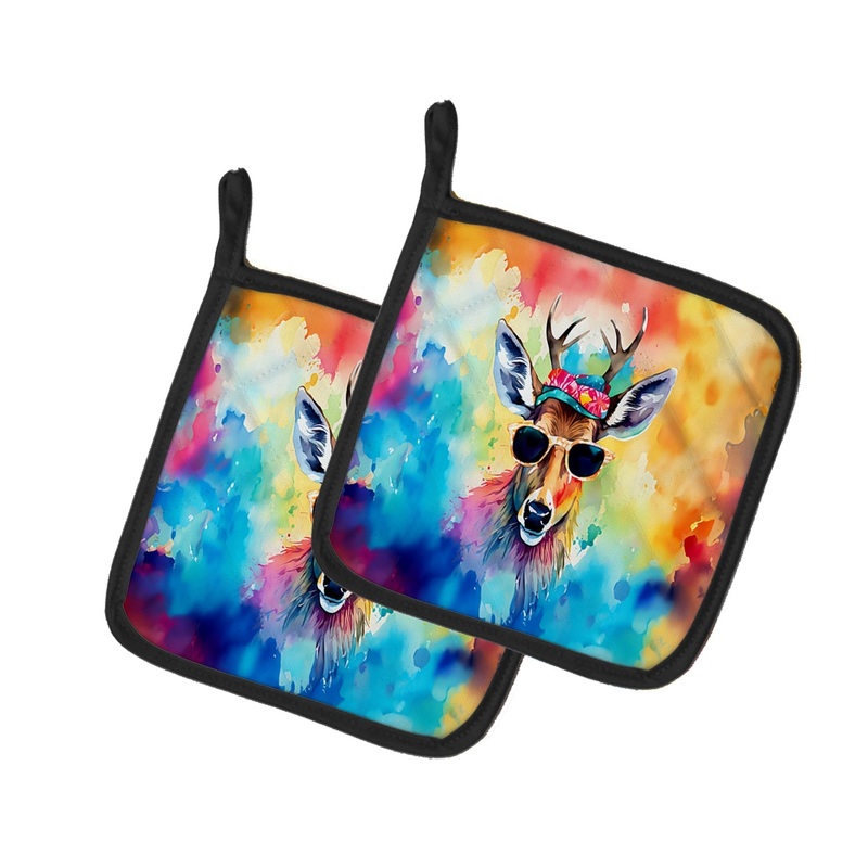 Hippie Animal Deer Pot Holders - Set of 2 Decorative Kitchen Helpers | Made in the USA