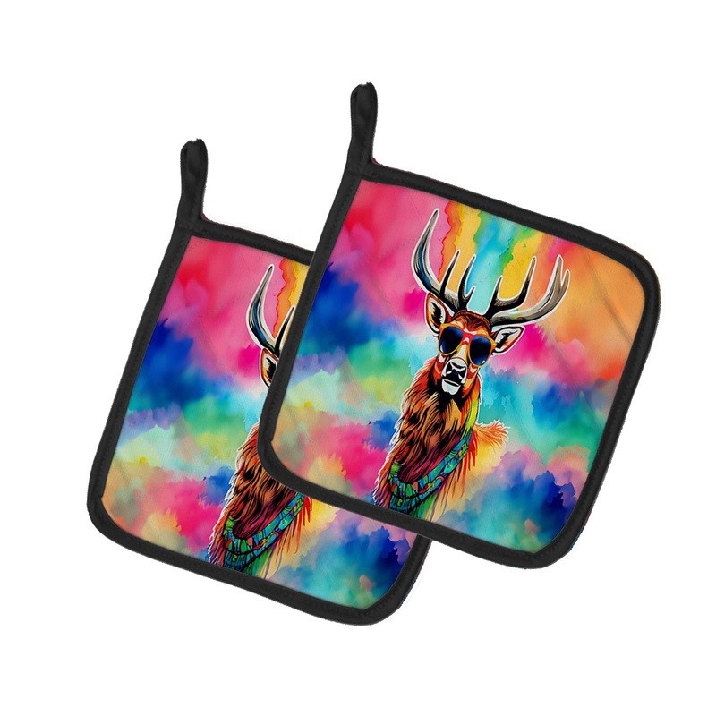Hippie Animal Stag Deer Pot Holders - Set of 2 Decorative Kitchen Helpers | Made in the USA