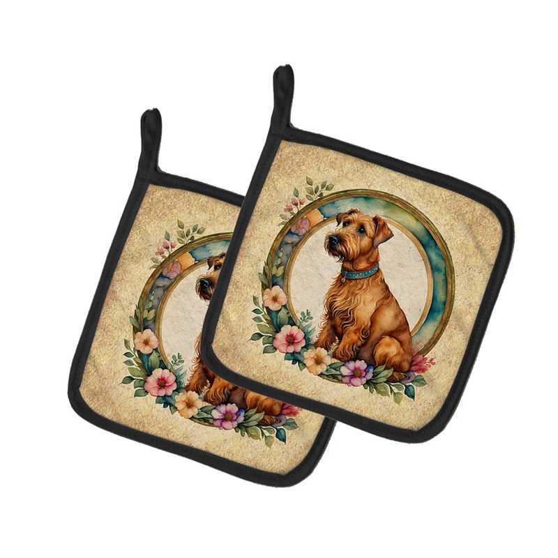 Irish Terrier and Flowers Pot Holders - Set of 2 Decorative Kitchen Helpers | Made in the USA