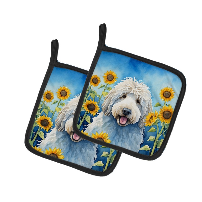 Komondor in Sunflowers Pot Holders - Set of 2 Decorative Kitchen Helpers | Made in the USA