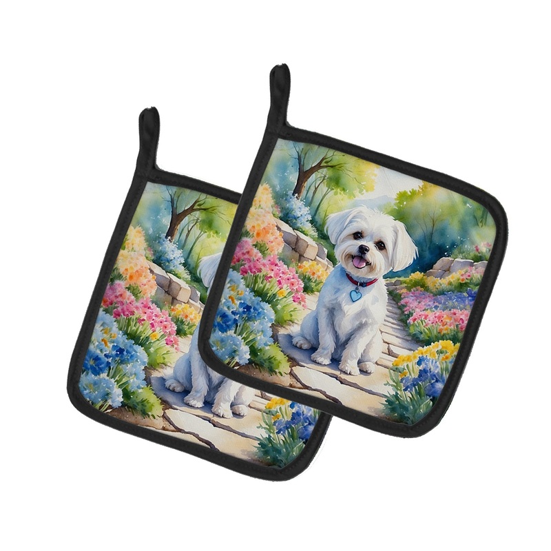 Maltese Spring Path Pot Holders - Set of 2 Decorative Kitchen Helpers | Made in the USA