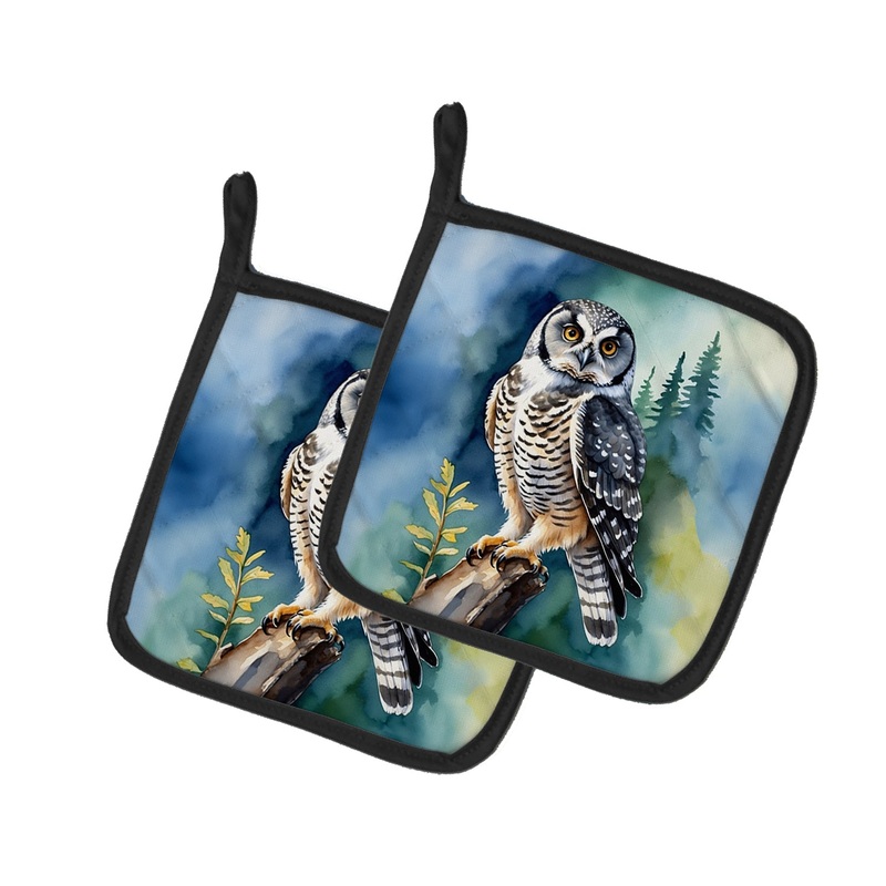 Northern Hawk Owl Pot Holders - Set of 2 Decorative Kitchen Helpers | Made in the USA