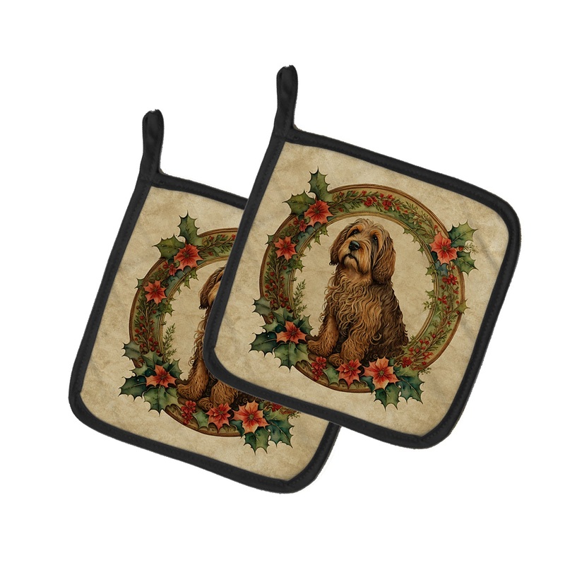 Otterhound Christmas Flowers Pot Holders - Set of 2 Decorative Kitchen Helpers | Made in the USA