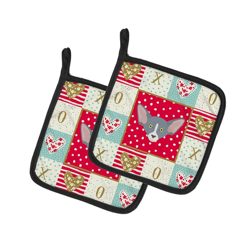 Peterbald Cat Love Pot Holders - Set of 2 - Heat-Resistant Kitchen Essentials CK5148PTHD