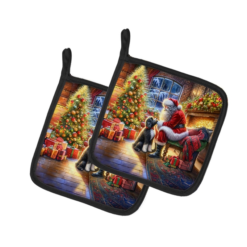 Portuguese Water Dog and Santa Claus Pot Holders - Set of 2 Decorative Kitchen Helpers | Made in the USA