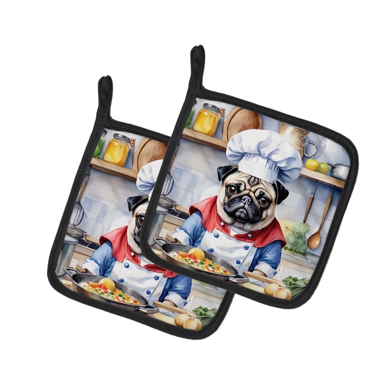 Pug The Chef Pot Holders - Set of 2 Decorative Kitchen Helpers | Made in the USA