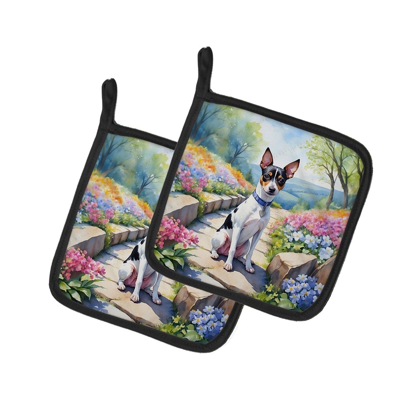Rat Terrier Spring Path Pot Holders - Set of 2 Decorative Kitchen Helpers | Made in the USA