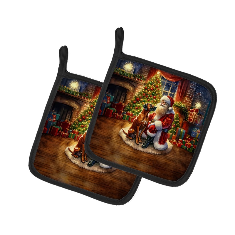 Rhodesian Ridgeback and Santa Claus Pot Holders - Set of 2 Decorative Kitchen Helpers | Made in the USA