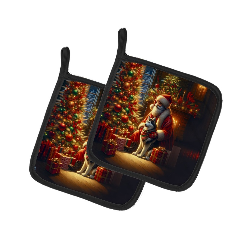 Siberian Husky and Santa Claus Pot Holders - Set of 2 Decorative Kitchen Helpers | Made in the USA