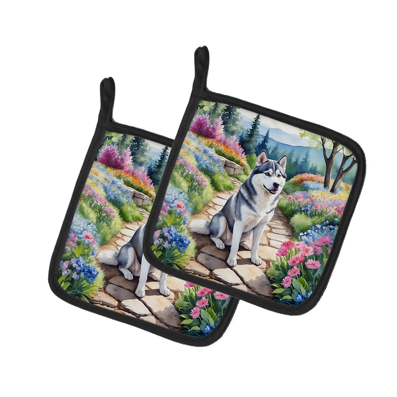 Siberian Husky Spring Path Pot Holders - Set of 2 Decorative Kitchen Helpers | Made in the USA