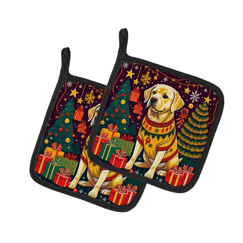 Yellow Labrador Retriever Christmas Pot Holders - Set of 2 Decorative Kitchen Helpers | Made in the USA