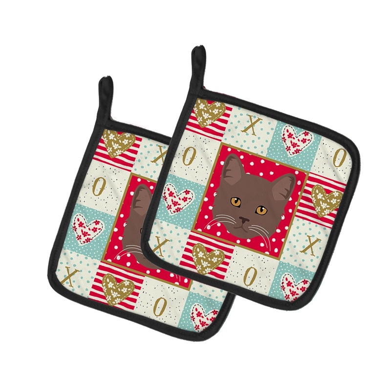 York Chocolate Cat Love Pot Holders - Set of 2 - Heat-Resistant Kitchen Essentials CK5178PTHD