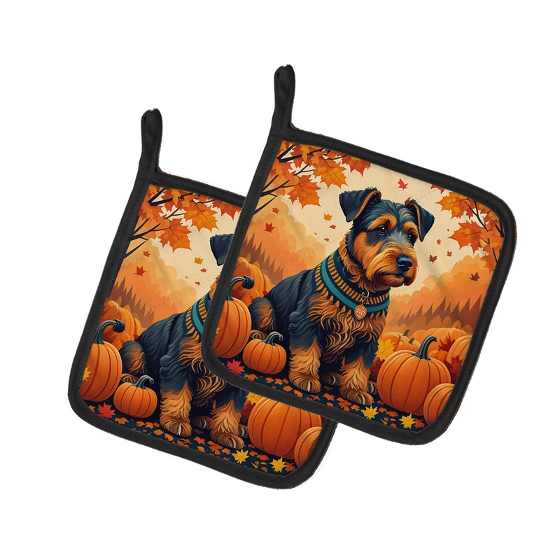 Airedale Terrier Fall Pot Holders - Set of 2 Decorative Kitchen Helpers | Made in the USA